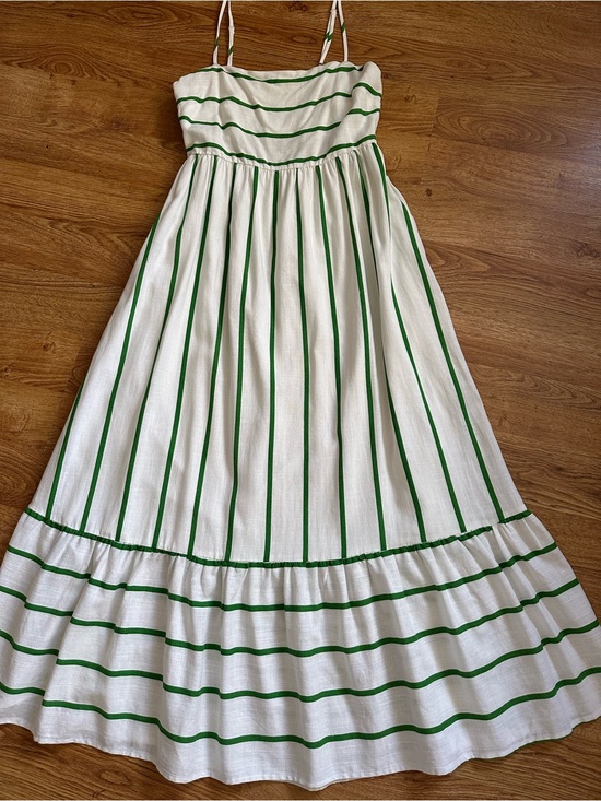 By The River Dresses & Skirts - By the River White Green Stripe Maxi Dress M Open Back